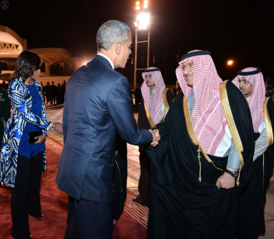 President Obama greets Crown Prince Mohammed bin Naif in Saudi Arabia.