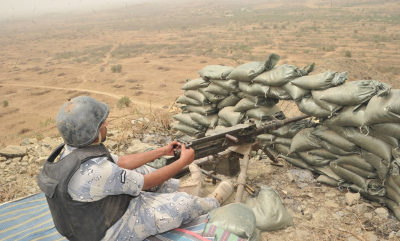 A Saudi soldier on the border with Yemen in Jazan.