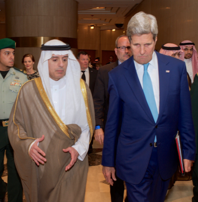 Secretary of State John Kerry and Foreign Minister Adel Al-Jubeir at the Saudi Ministry of Interior in Riyadh this week. 