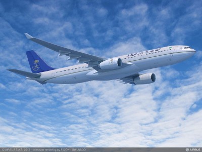 A computer rendering of the A330-300 for Saudia. 