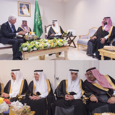 King Salman and Foreign Minister Adel Al Jubeir meet with President Clinton.