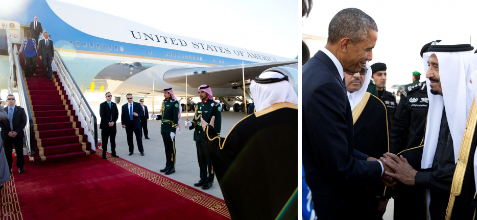 President Obama arrives in Saudi Arabia in 2015.