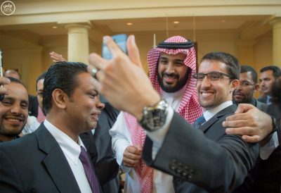 Prince Mohammed with a Saudi student. 