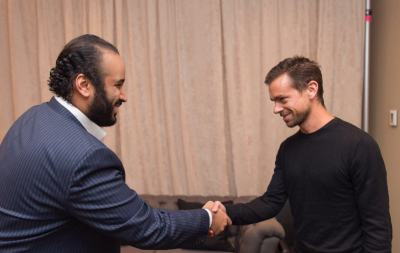 Deputy Crown Prince Mohammed bin Salman with Twitter's CEO Jack Dorsey. 
