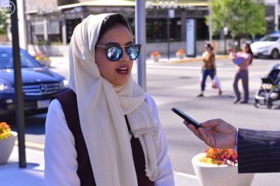 A Saudi student being interviewed by the Saudi Press Agency in the Washington, D.C.-area.