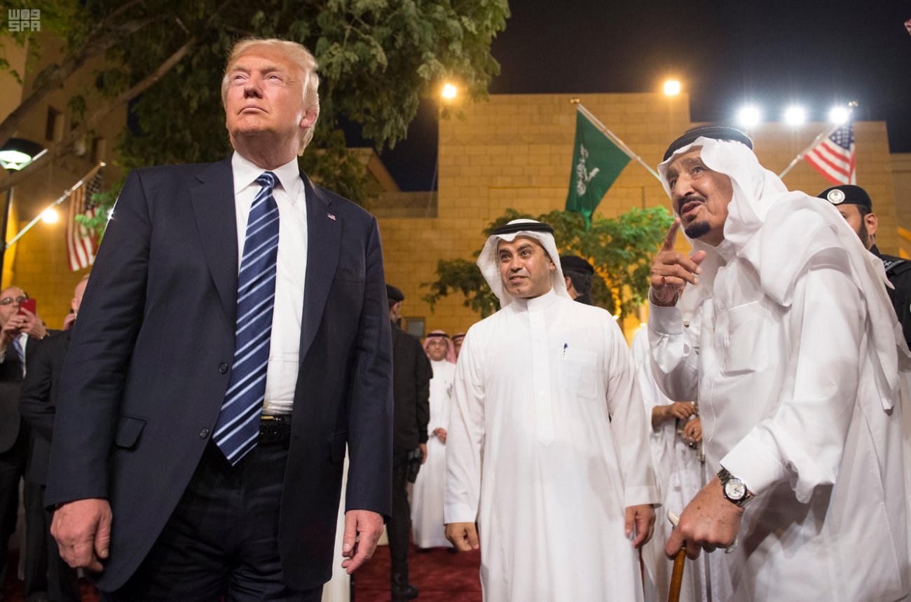 President Trump visits Riyadh, Saudi Arabia, and attends a cultural event with King Salman. 