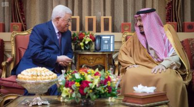Saudi Arabia's King Salman with Mahmoud Abbas.