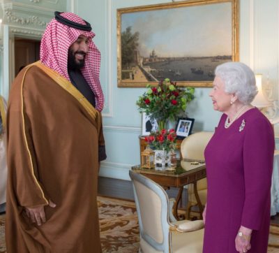 Crown Prince Mohammed bin Salman and Queen Elizabeth. 