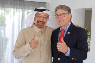 Rick Perry and Khalid Al-Falih in Dhahran, Saudi Arabia.