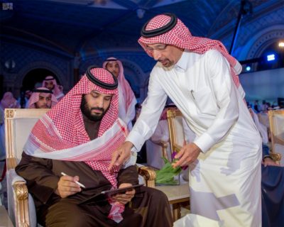 Saudi Arabia's Crown Prince Mohammed bin Salman with Khalid Al Falih, Minister of Energy, Industry and Mineral Resources in Saudi Arabia.