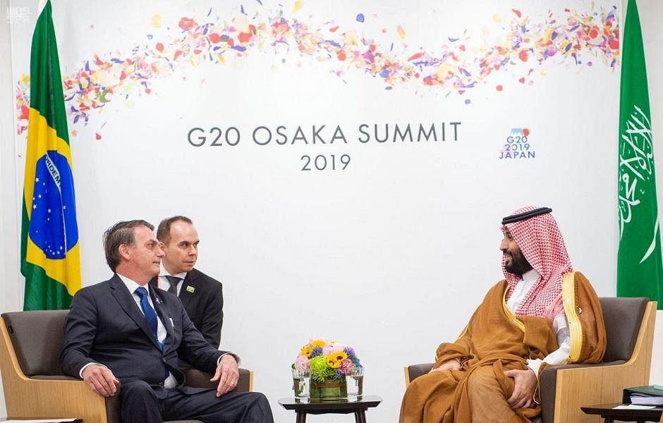 Crown Prince Mohammed bin Salman at a meeting with Brazilian leaders at the G20 in Japan in June.