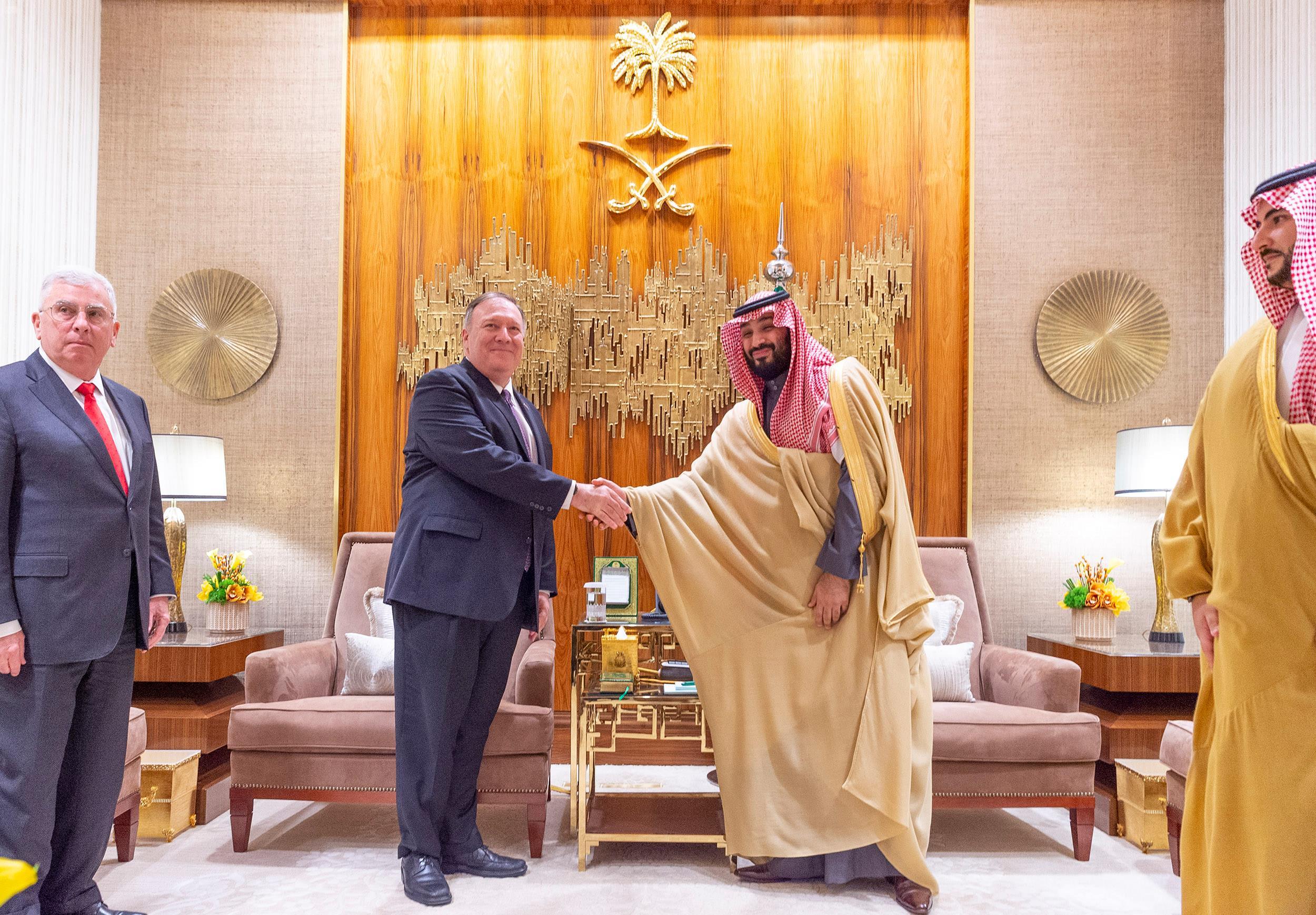 Mike Pompeo and Crown Prince Mohammed bin Salman in Riyadh on February 21, 2020.