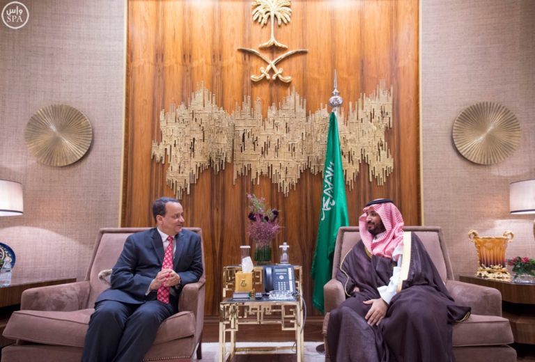 Deputy Crown Prince Mohammed bin Salman meets with UN special envoy Ismail Ould Cheikh Ahmed.