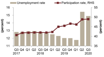 Saudi unemployment rates and participation rate. Graphic via Jadwa Investment.